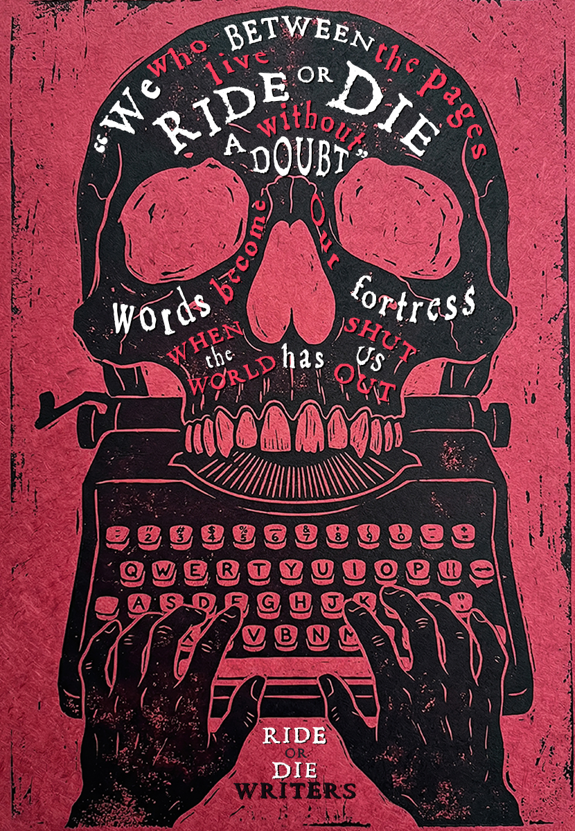 Ride or Die Writers skull typewriter logo